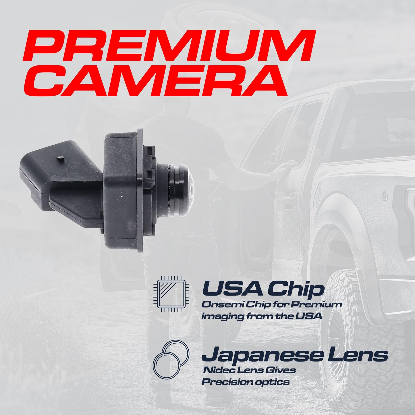 Ford F150 Crew Cab (15-20), F150 Extended Cab (15-20), F150 Raptor (17-20) / Lincoln MKX (16-18), Nautilus (19-23) LEFT Side View OEM Replacement Backup Camera OE Part # FL3Z-19G490-AA, FL3Z-19G490-A