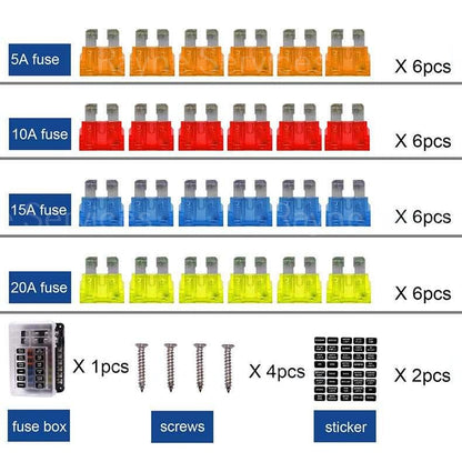 12 Way ATO/ATC Blade Fuse Block Car/Auto/Solar/Boat 12V-48V Holder Panel Board