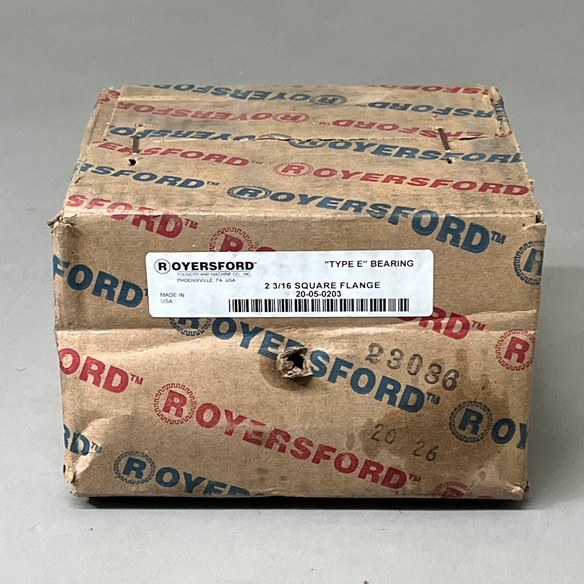 ROYERSFORD Type E Bearing 2 3/16 Square Flange 4-Bolt Tapered Rollers 20-05-0203