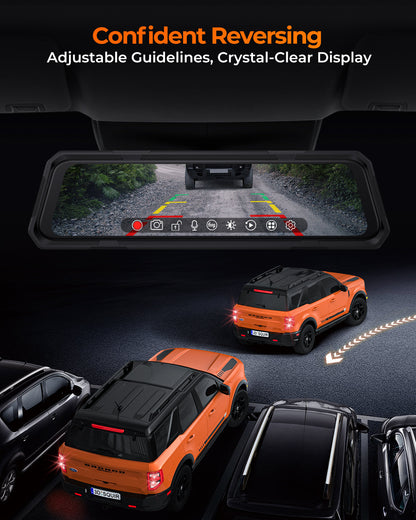 The Legend 3CH Waterproof Mirror Dash Cam, 1080P/60fps, 3-Cam