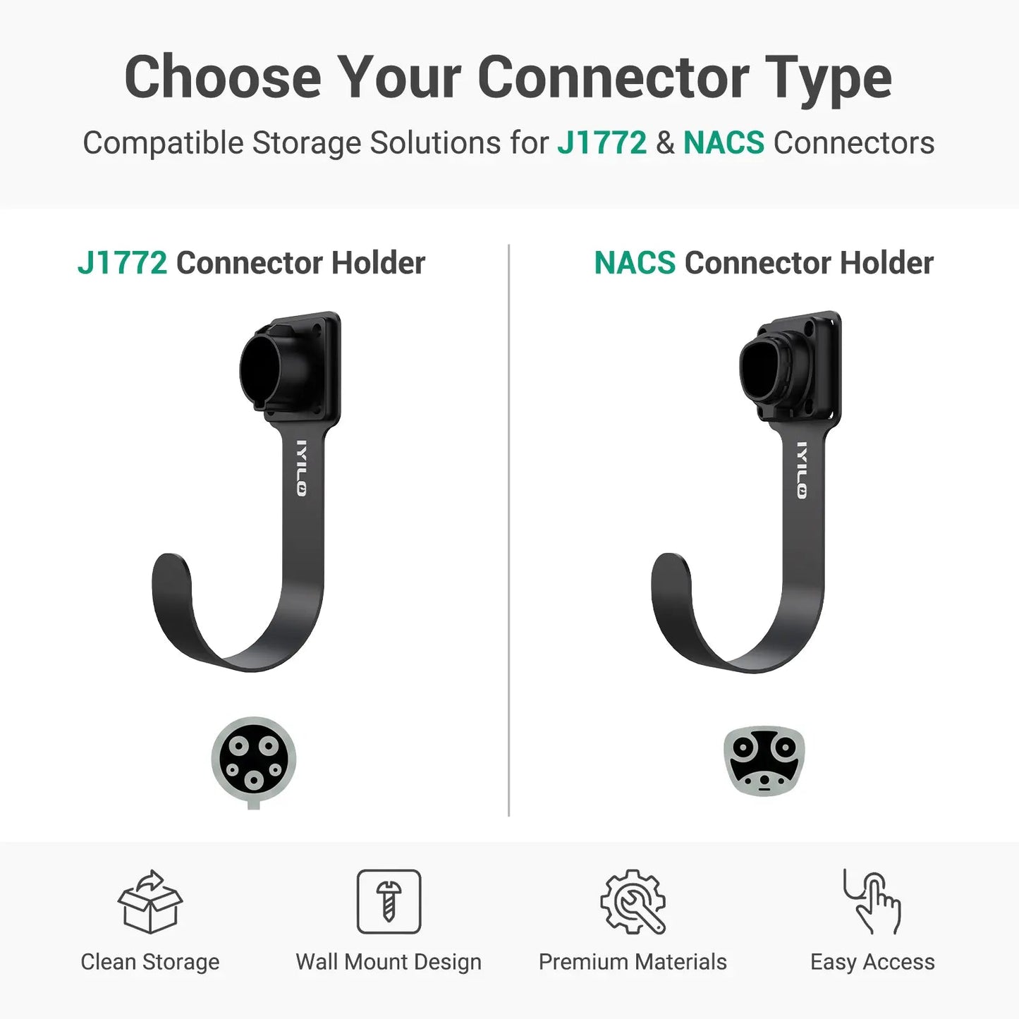 IYILO J1772 EV Charger Cable Holder & Connector Holster