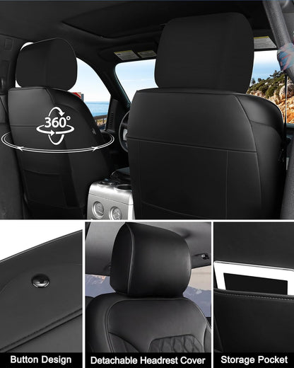 Umbrauto Custom Fit Seat Covers for Ford F150, Pickup Truck Nappa Leather Seatcovers for 2015-2025 Ford F150 SuperCrew/ 2017-2025 F250 F350 F450 Super Duty Crew Cab XL XLT Lariat King Ranch Platinum,Black