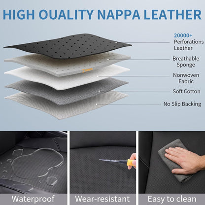 Truck Seat Covers for Toyota Tacoma 2024-2026 Double Cab, Nappa Leather, 3D Laser-Scan Custom Fit, Waterproof, Easy-Clean, Full Coverage, Airbag Compatible, Pet & Scratch Protection