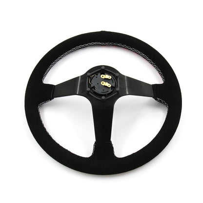 Have Faith Infiniti G35 G37 Suede 3"Deep Dish Steering Wheel + Quick Release Short Hub Adapter