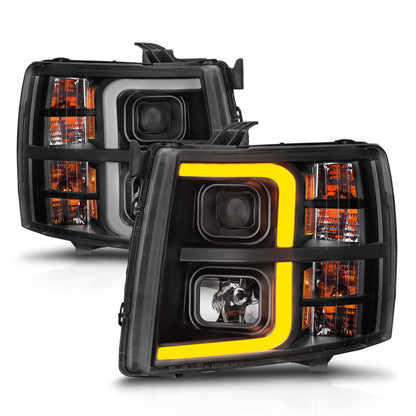 ANZO 2007-2013 Chevrolet Silverado 1500 Projector w/ Light Bar Black Housing w/ Sequential 111545