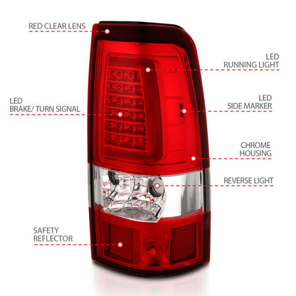 ANZO 1999-2002 Chevy Silverado 1500 LED Taillights Plank Style Chrome With Red/Clear Lens 311332