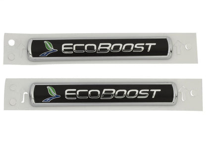 Ford Racing Black/Silver EcoBoost Emblem 3-1/2in x 9/16in - Set of 2 M-1447-EBBLK