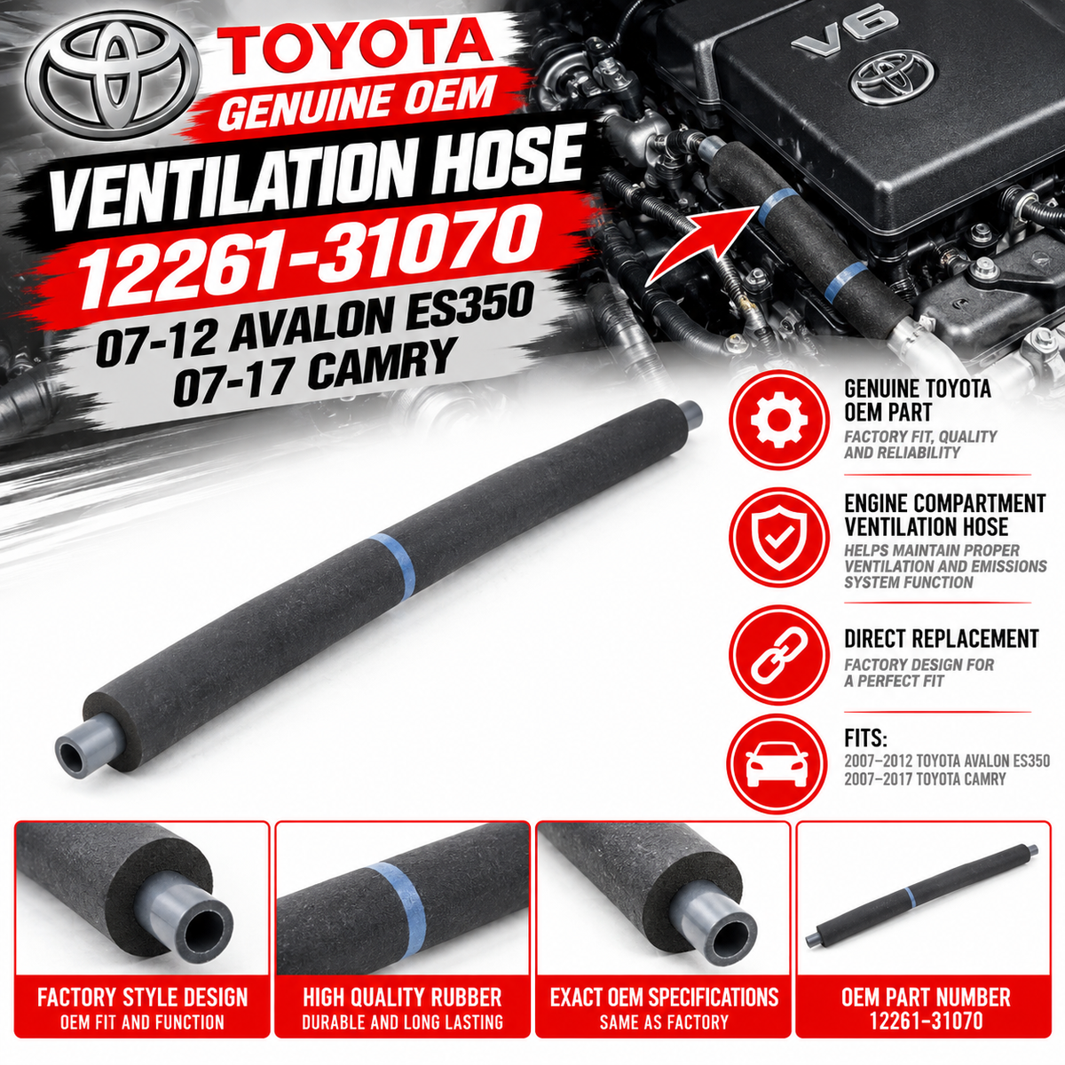 New Genuine Toyota 07-12 Avalon ES350 07-17 Camry Ventilation Hose 12261-31070