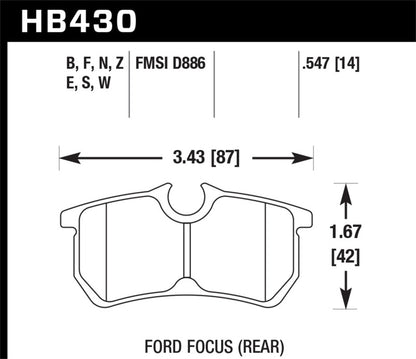 Hawk 00-07 Ford Focus DTC-30 Rear Race Brake Pads