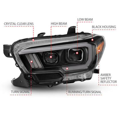 Anzo Toyota Tacoma '16-18 Projector Plank Style Switchback H.L Black Amber