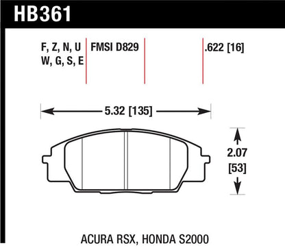 Hawk Honda S2000/Civic Type R/Acura RSX Front Race Pads Blue 9012