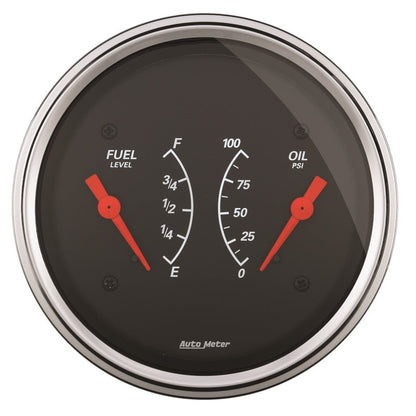 AutoMeter Gauge Dual Fuel & Oilp 3-3/8in. 0 Ohm(e) to 90 Ohm(f)& 100PSI Elec Designer Black 1434