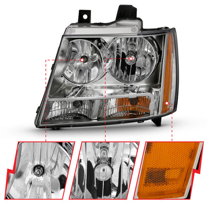ANZO 2007-2014 Chevy TahOE Crystal Headlight Chrome Amber(OE) 111475