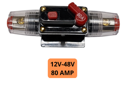 80 Amp Inline Waterproof Circuit Breaker Auto/Marine/Solar Manual Reset 12V-48V