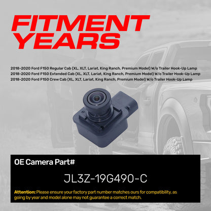 Ford F150 Regular Cab / Extended Cab / Crew Cab w/o Trailer Hook-Up Lamp (2018-2020) OEM Replacement Backup Camera OE Part # JL3Z-19G490-C