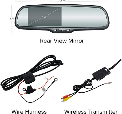 Master Tailgaters 10.5" Rear View Mirror with 4.3" LCD Screen + Wireless Transmitter & 170° LED Backup Camera | Universal Rearview | Auto Adjusting Brightness LCD | Anti Glare | Full Replacement