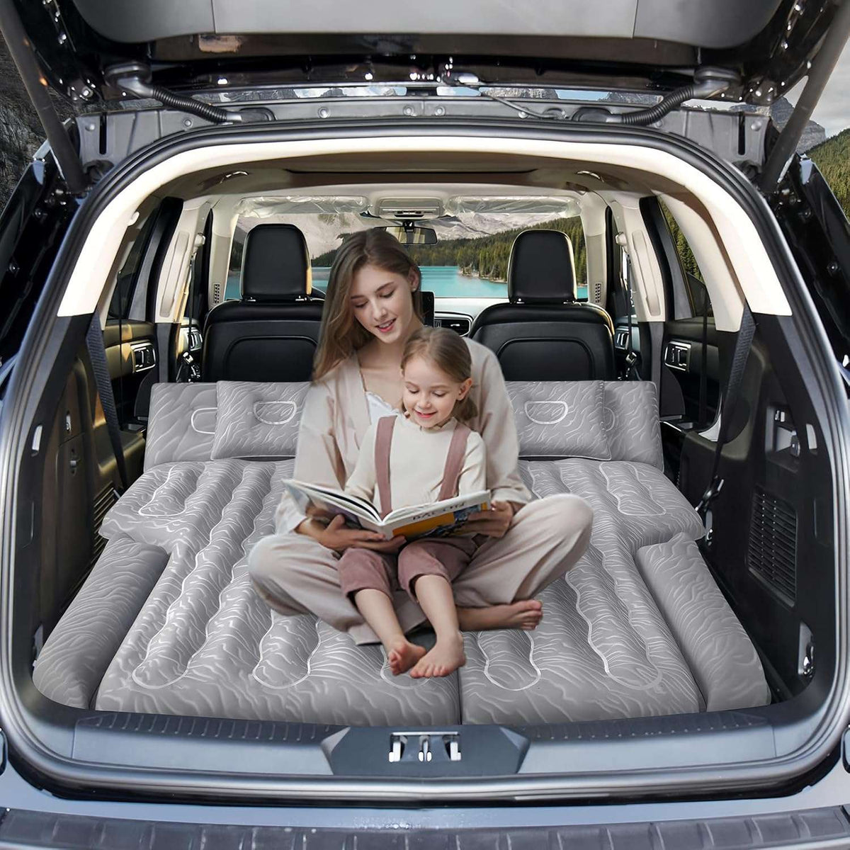 DikaSun 63in Extended SUV Mattress — Quick Inflate, Includes Pump & 2 Pillows,Grey