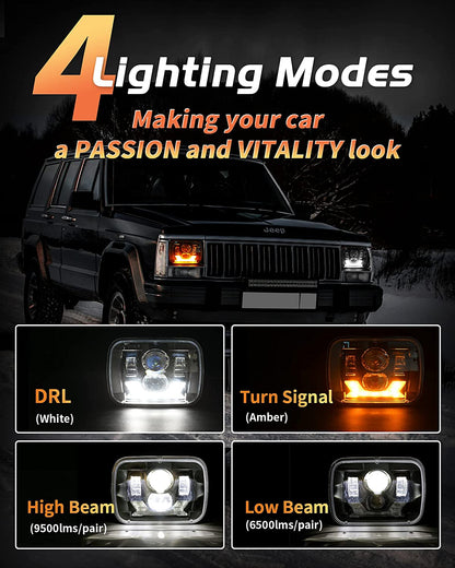 2020-2021 New Osram Chips 180w Dot 500 Brighter Antiglare H6054 5x7 7x6 LED Headlights With Turn Signal Drl Hilow Sealed Beam Compatible Jeep Cherokee Xj Wrangler Yj Ford Chevrolet Gmc Toyota Nissan Etc
