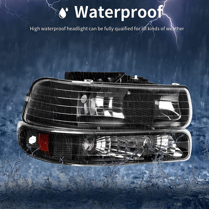 Autosaver88 Headlight Assembly Compatible With 19992002 Chevy Silverado 1500 250020012002 1500hd 2500hd 350020002006 Tahoe Suburban 2500 Headlamp Bumper Lights Black Housing Amber Reflector