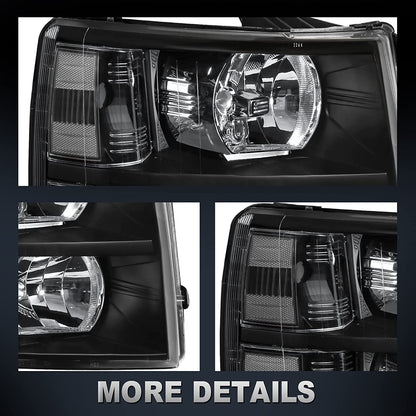 Mostplus Headlight Assembly Compatible With Chevy Chevrolet Silverado 1500 2500 3500 Black Housing Clear Lens Amber Reflector
