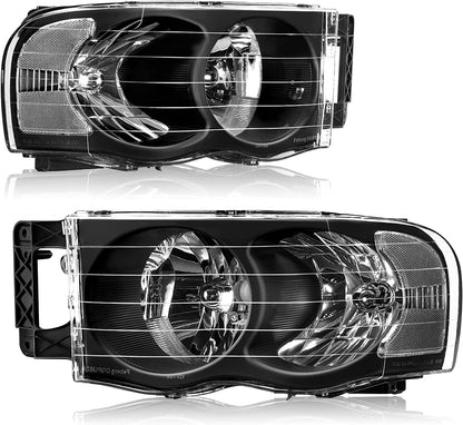 Headlights Assembly For 20022005 Dodge Ram Pickup Headlight Replacement Driving Light Chrome Housing Red Reflector Clear Lens