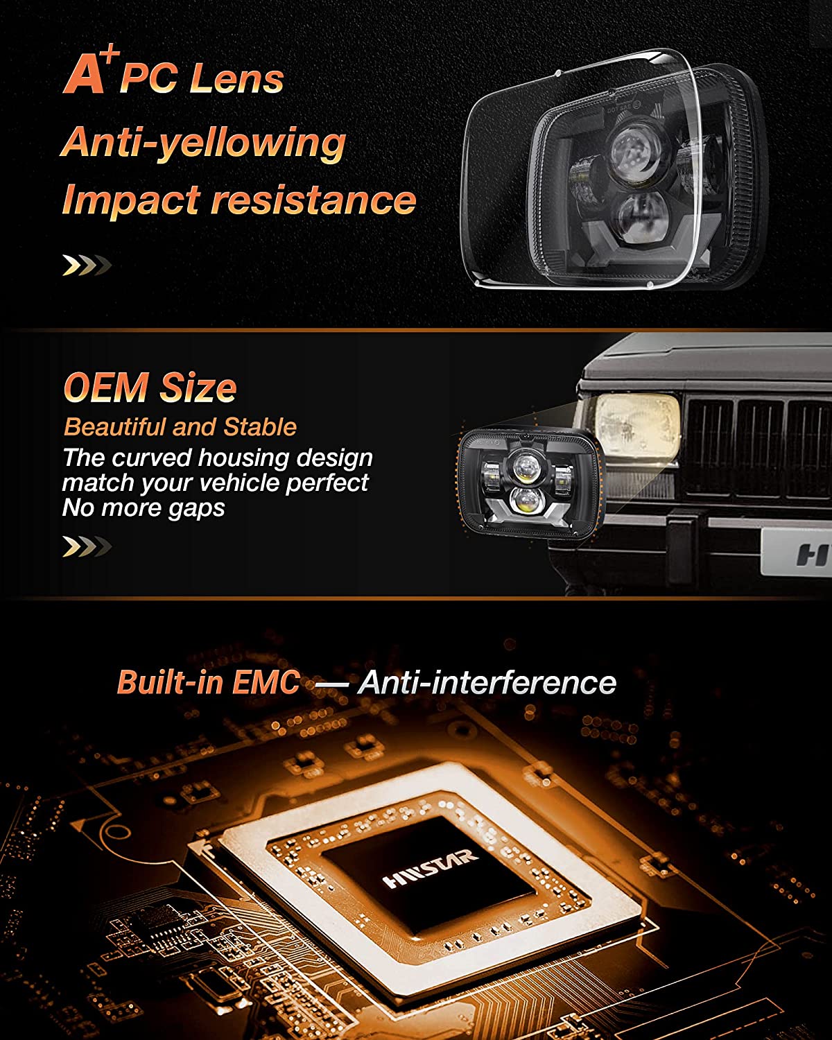 2020-2021 New Osram Chips 180w Dot 500 Brighter Antiglare H6054 5x7 7x6 LED Headlights With Turn Signal Drl Hilow Sealed Beam Compatible Jeep Cherokee Xj Wrangler Yj Ford Chevrolet Gmc Toyota Nissan Etc