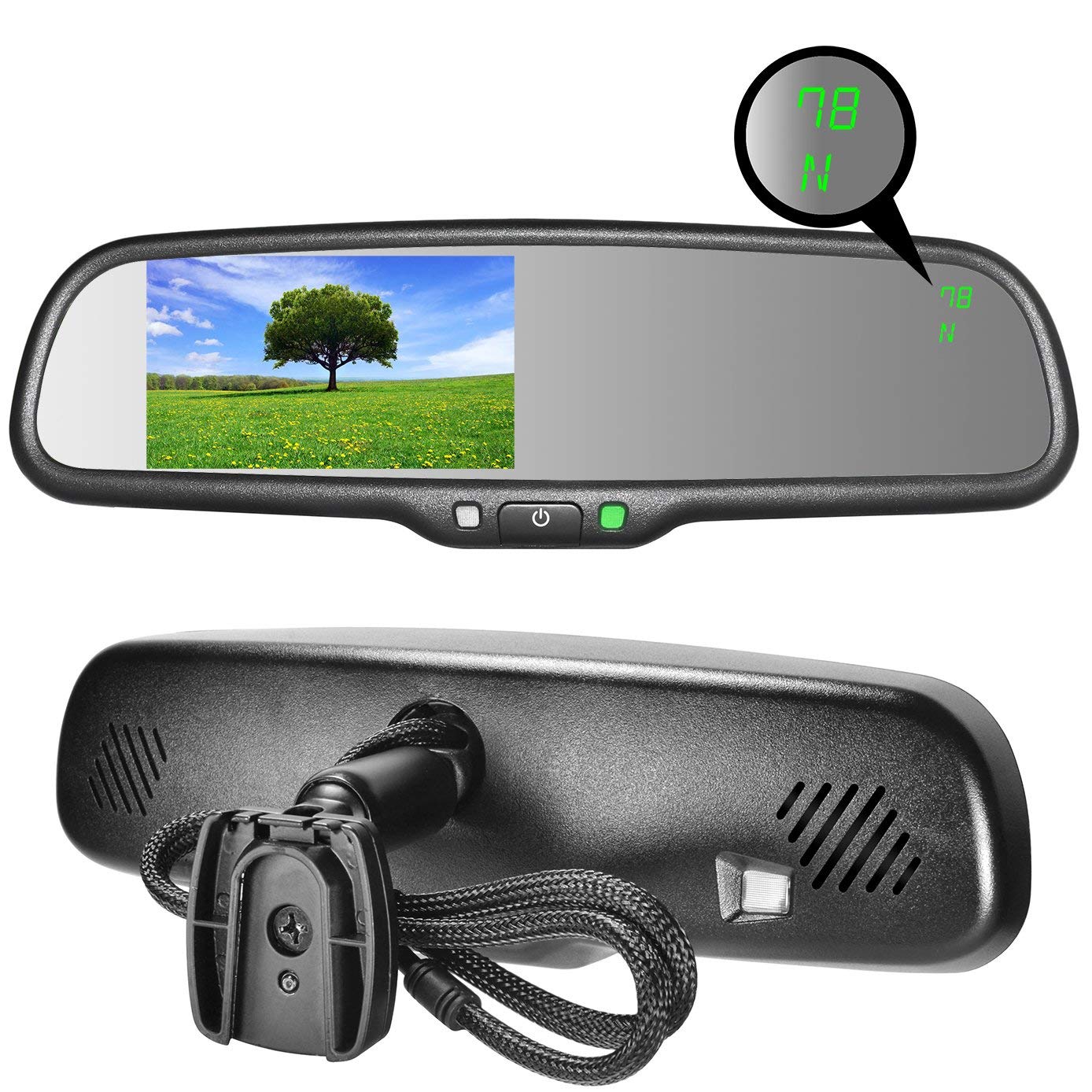Master Tailgaters 10.5" Rear View Mirror with 4.3" LCD Screen + Compass & Temperature | Rearview Universal Fit Mount | Auto Adjusting Brightness LCD | Anti Glare | Full Original Mirror Replacement