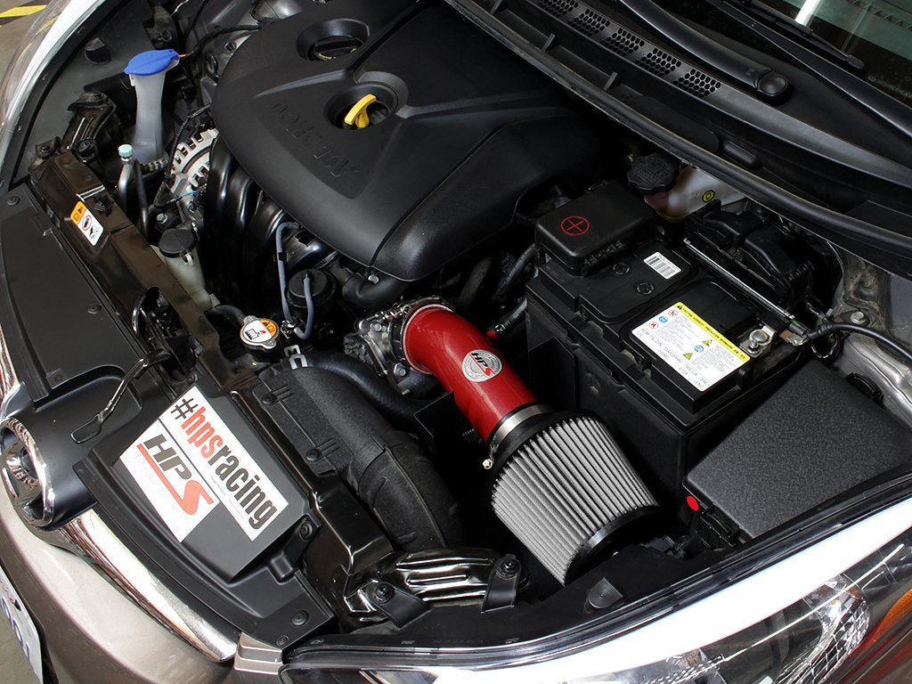 HPS Shortram Air Intake Kit 2011-2016 Hyundai Elantra 1.8L, Includes Heat Shield, Red