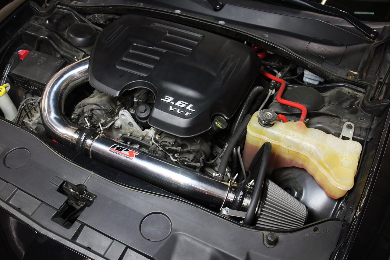 HPS Shortram Air Intake Kit 2011-2018 Chrysler 300 3.6L V6, Includes Heat Shield, Red