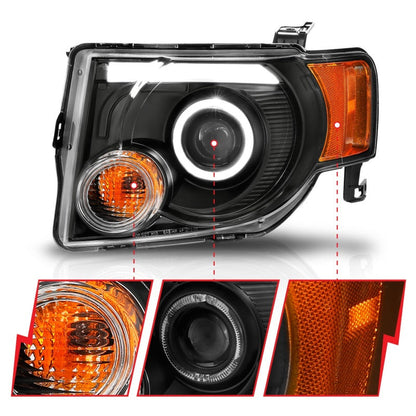 Anzo 2008-2012 Ford Escape Projector Headlights w/ Halo Black