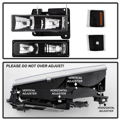 SPYDER Xtune Chevy Suburban 94-98 Headlights w/ Corner & Parking Lights 8pcs Black HD-JH-CCK88-AM-BK-SET 5072221