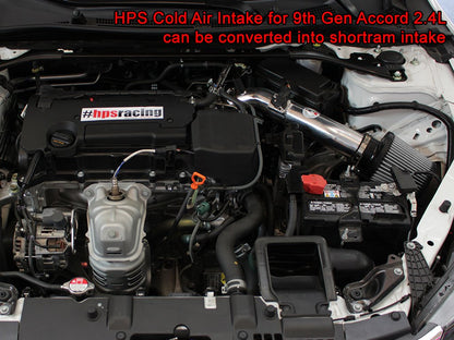 HPS Cold Air Intake Kit 2013-2017 Honda Accord 2.4L, Converts to Shortram, Blue