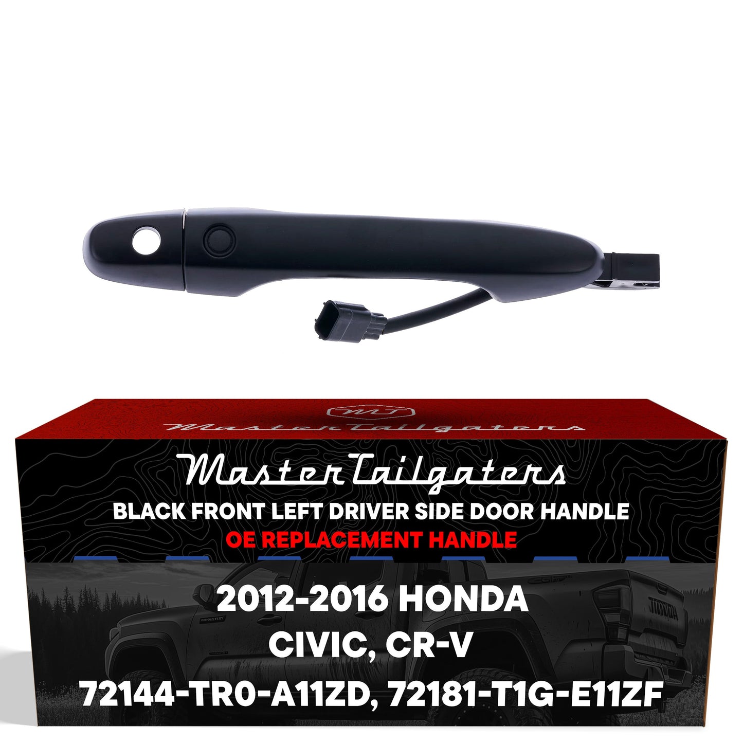Exterior Door Handle Black Replacement for Honda Civic Hybrid (2012-2015), CR-V (2012-2016) OE Part # 72144-TR0-A11ZD, 72181-T1G-E11ZF | Front Left Driver Side