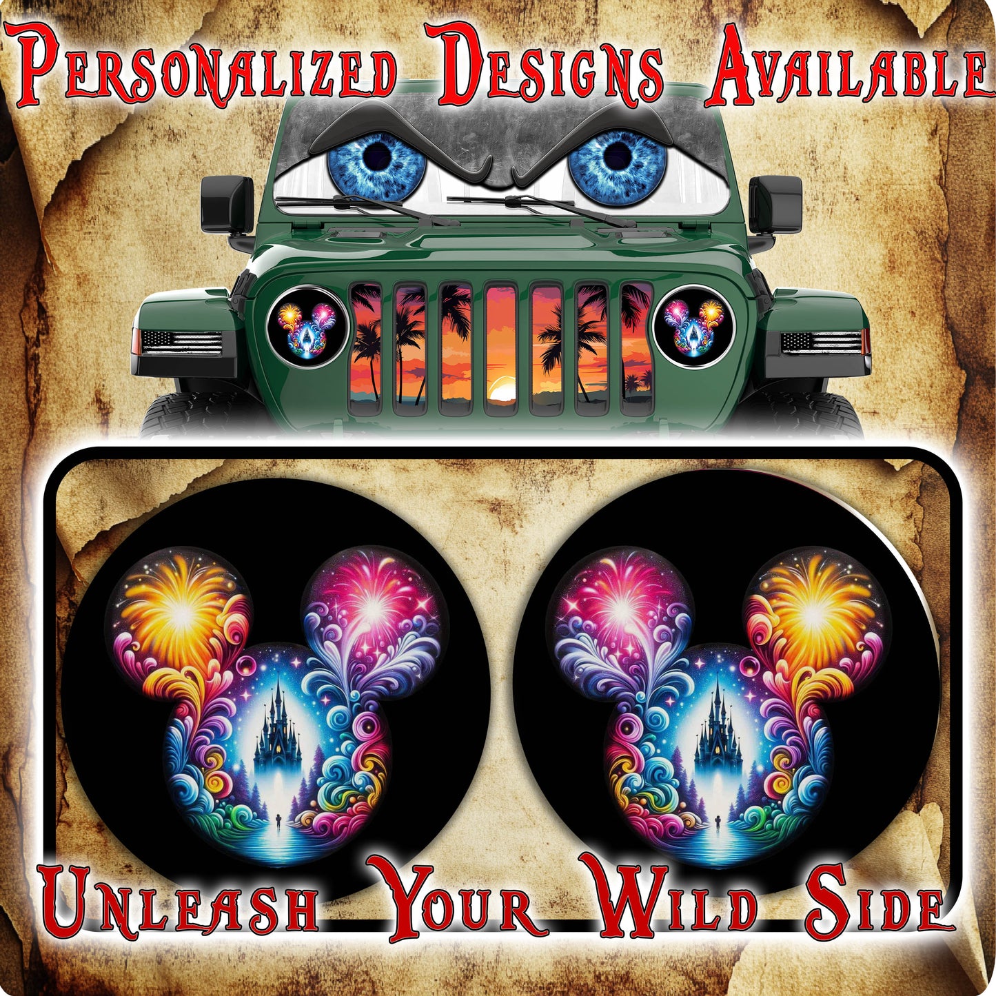 Mouse ears round headlight decals 84