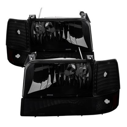 SPYDER Xtune Ford F150 92-96 Headlights w/Corner Bumper 6pcs Amber- Black Smoked HD-JH-FB92-SET-AM-BSM 9030314