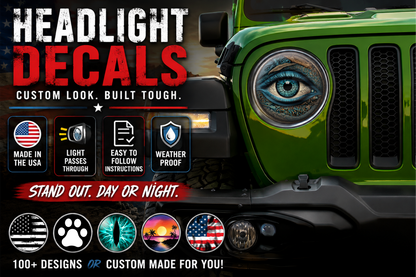 Real eye headlight decals blue green 85