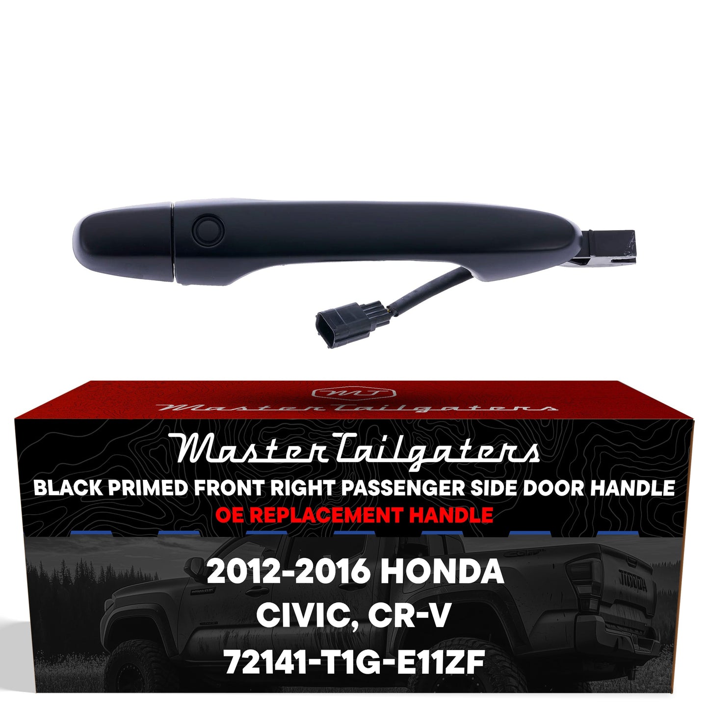 Exterior Door Handle Black Primed Replacement for Honda Civic Hybrid (2012-2015), CR-V (2012-2016) OE Part # 72141-T1G-E11ZF | Front Right Passenger Side w/o Keyhole