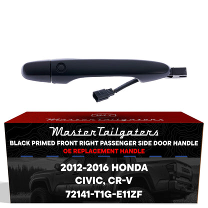 Exterior Door Handle Black Primed Replacement for Honda Civic Hybrid (2012-2015), CR-V (2012-2016) OE Part # 72141-T1G-E11ZF | Front Right Passenger Side w/o Keyhole