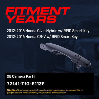 Exterior Door Handle Black Primed Replacement for Honda Civic Hybrid (2012-2015), CR-V (2012-2016) OE Part # 72141-T1G-E11ZF | Front Right Passenger Side w/o Keyhole