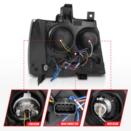 Anzo 2007-2013 Chevrolet Avalanche Projector Headlights w/ Halo Black(CCFL)