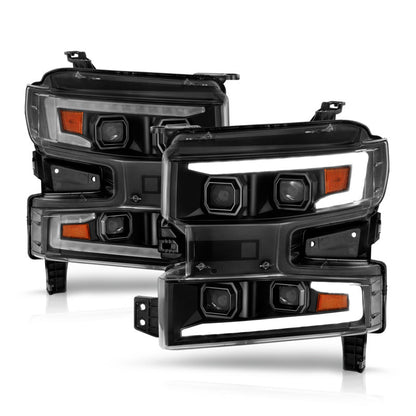 ANZO 19-22 Chevrolet Silverado 1500 LED Proj HL w/Lgt Bar SwBk Seq. Blk w/In. Light - Passenger Side 111566-R