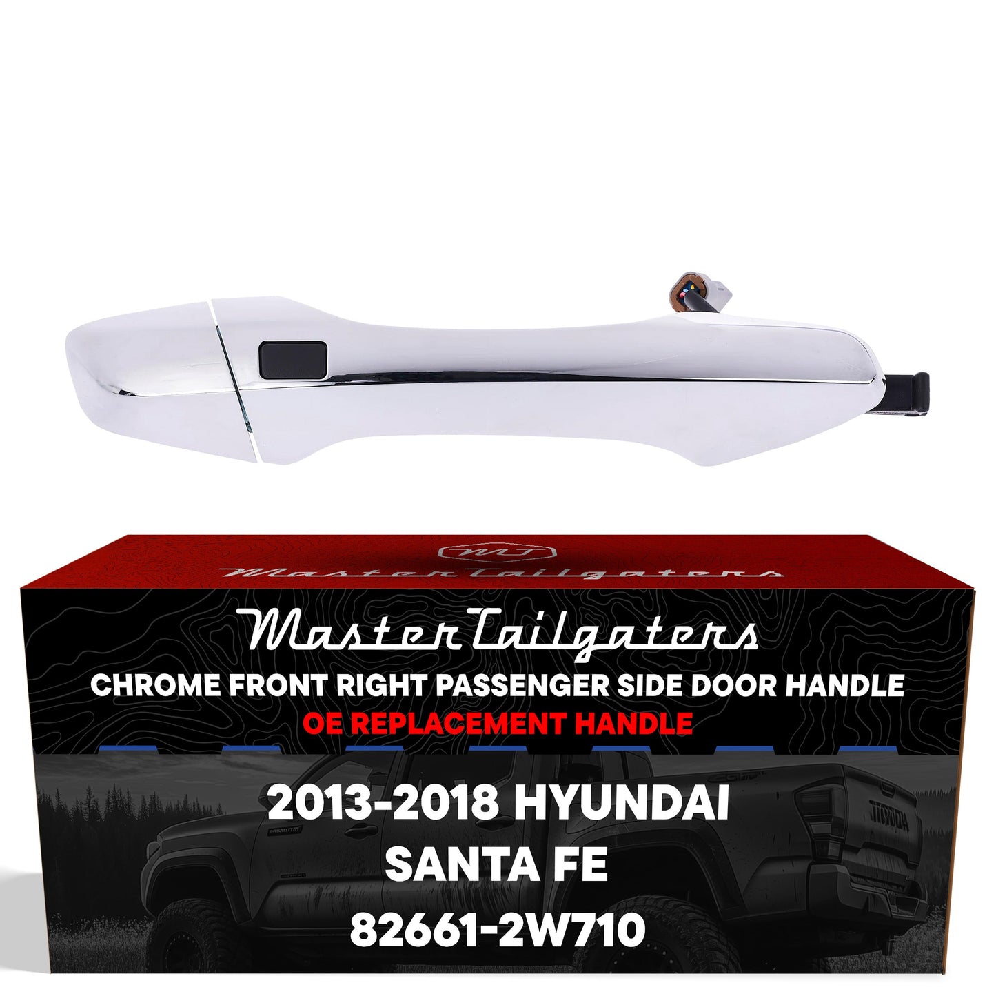 Exterior Door Handle Chrome Replacement for Hyundai Santa Fe (2013-2018) OE Part # 82661-2W710 | Front Right Passenger Side w/o Keyhole