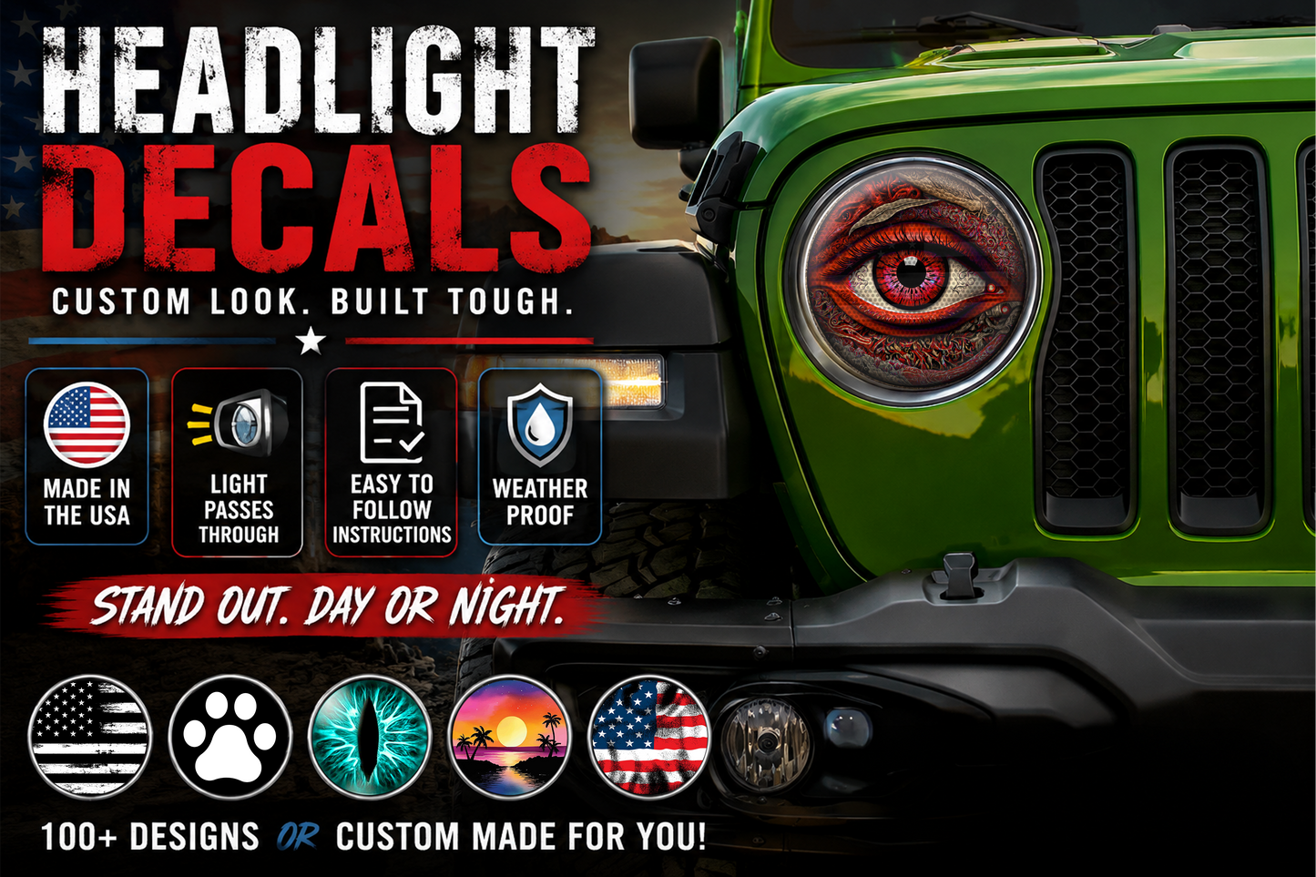 Real eye Red headlight decals 88
