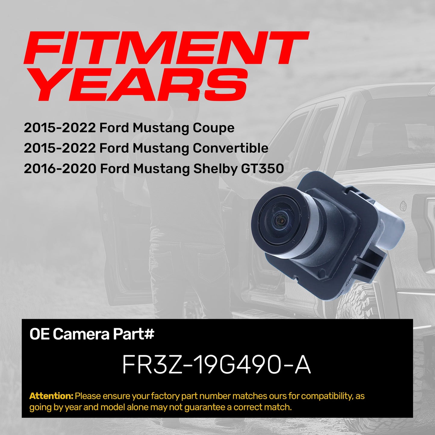 Ford Mustang Coupe (2015-2022), Mustang Convertible (2015-2022), Mustang Shelby GT350 (2016-2020) OEM Replacement Backup Camera OE Part # FR3Z-19G490-A