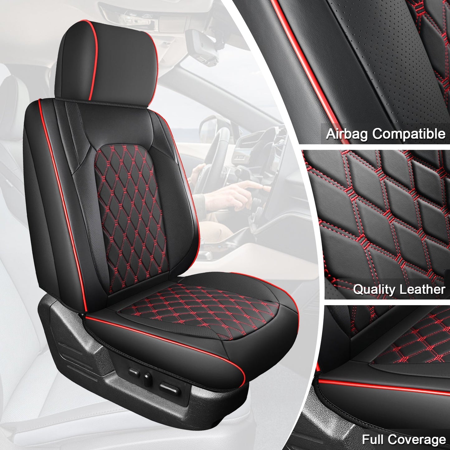 Umbrauto Custom Fit Seat Covers for Ford F150, Pickup Truck Nappa Leather Seatcovers for 2015-2025 Ford F150 SuperCrew/ 2017-2025 F250 F350 F450 Super Duty Crew Cab XL XLT Lariat King Ranch Platinum,Red