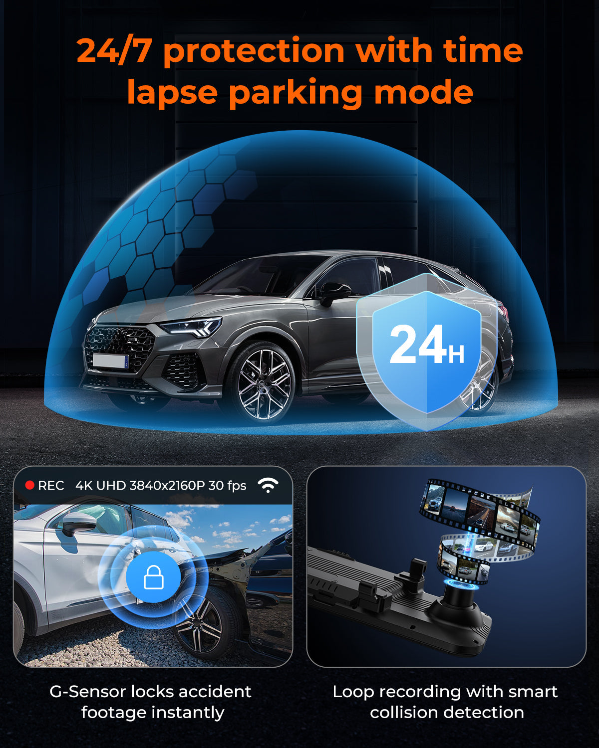 M4 Quad Mirror Dash Cam, 1080P 4-Cam, 12" IPS Touchscreen