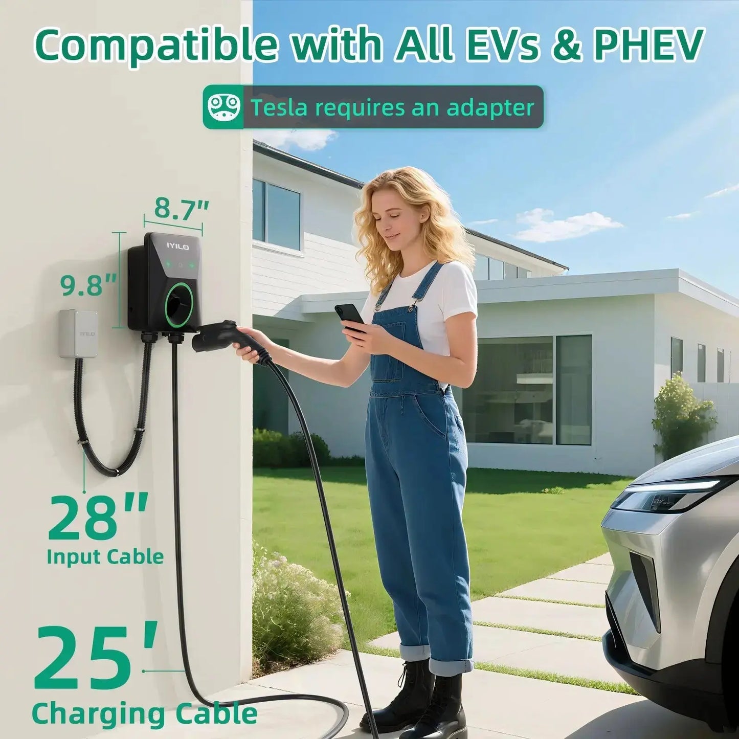 IYILO Pro Level 2 EV Charger J1772 Hardwired with energy meter - 48A