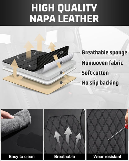 Umbrauto Custom Fit Seat Covers for Ford F150, Pickup Truck Nappa Leather Seatcovers for 2015-2025 Ford F150 SuperCrew/ 2017-2025 F250 F350 F450 Super Duty Crew Cab XL XLT Lariat King Ranch Platinum,Black