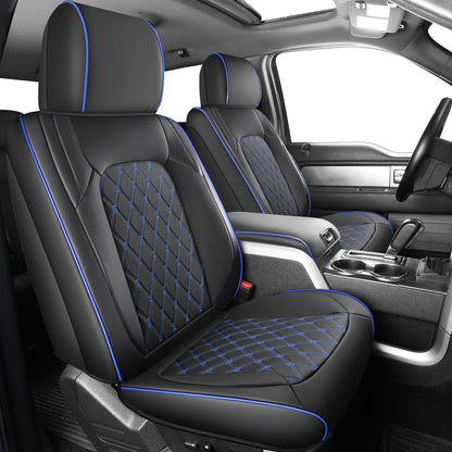 Umbrauto Custom Fit Seat Covers for Ford F150, Pickup Truck Nappa Leather Seatcovers for 2015-2025 Ford F150 SuperCrew/ 2017-2025 F250 F350 F450 Super Duty Crew Cab XL XLT Lariat King Ranch Platinum,Blue