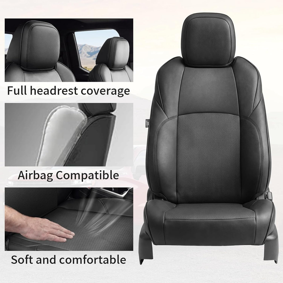 Truck Seat Covers for Toyota Tacoma 2024-2026 Double Cab, Nappa Leather, 3D Laser-Scan Custom Fit, Waterproof, Easy-Clean, Full Coverage, Airbag Compatible, Pet & Scratch Protection